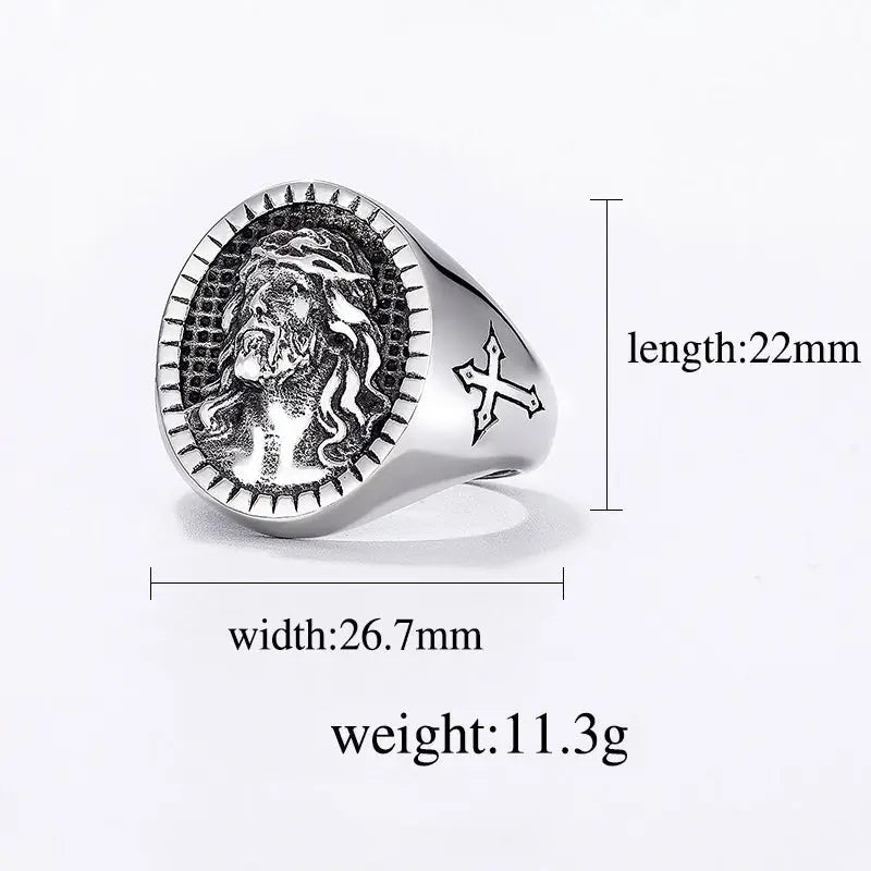 Savior Jesus Stainless Steel Cross Ring