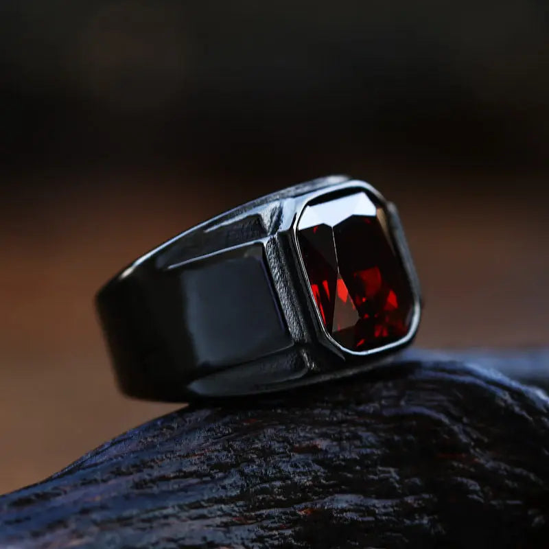 Scissor Cut Gemstone Black Band Stainless Steel Ring
