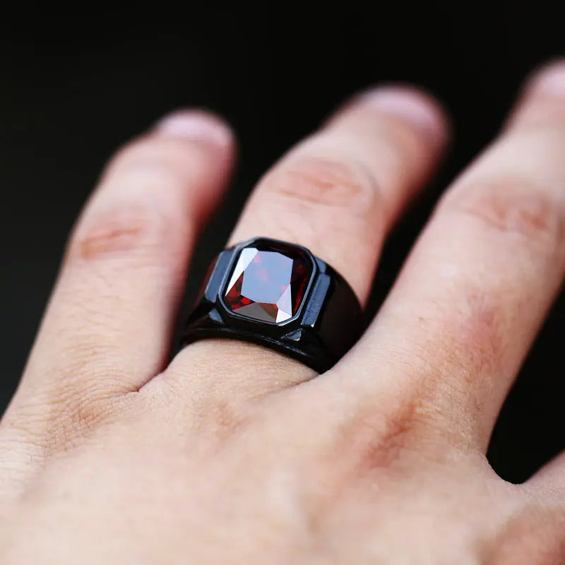 Scissor Cut Gemstone Black Band Stainless Steel Ring