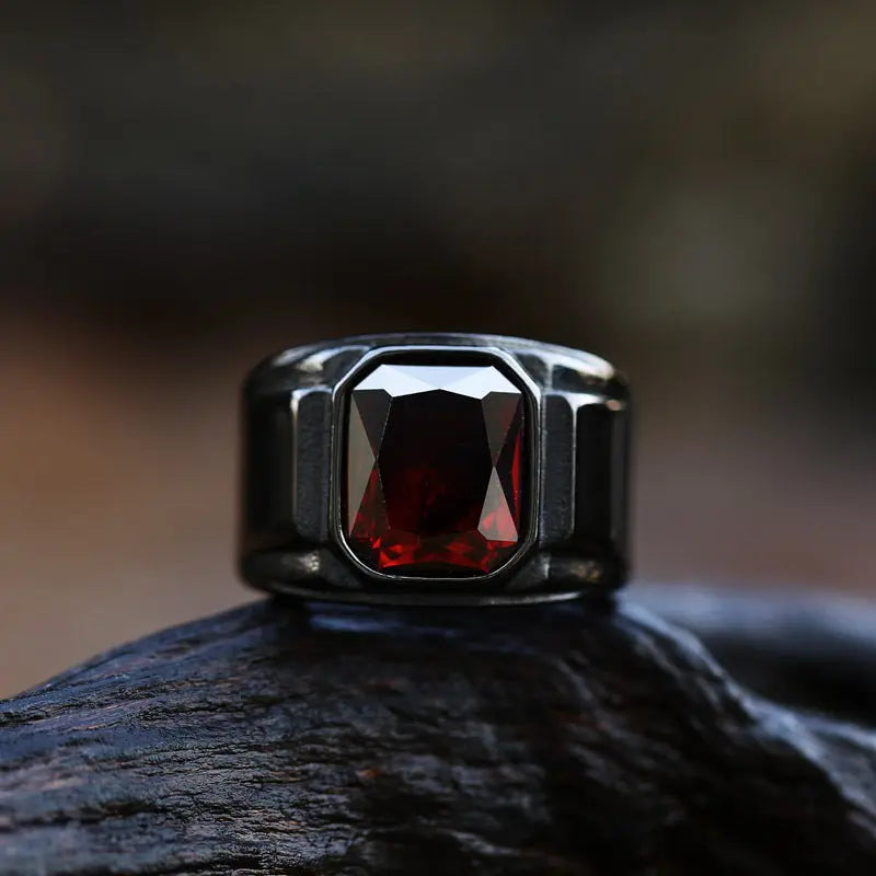 Scissor Cut Gemstone Black Band Stainless Steel Ring