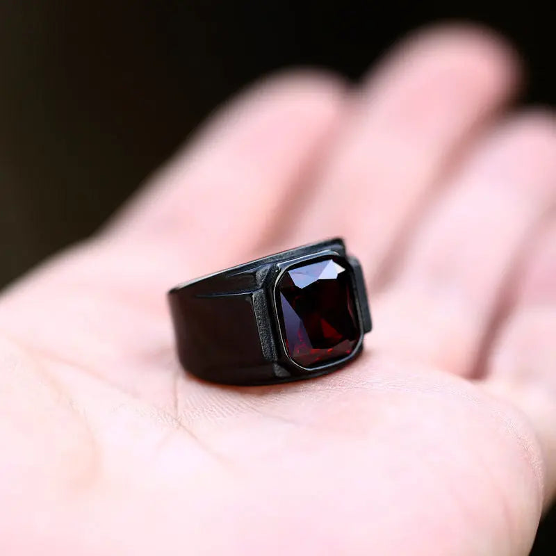 Scissor Cut Gemstone Black Band Stainless Steel Ring