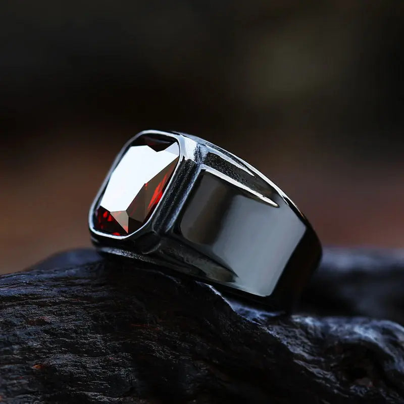 Scissor Cut Gemstone Black Band Stainless Steel Ring