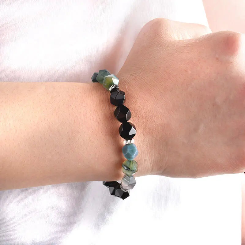 Section design Green Agate Stainless Steel Bracelet  Beaded Jewelry