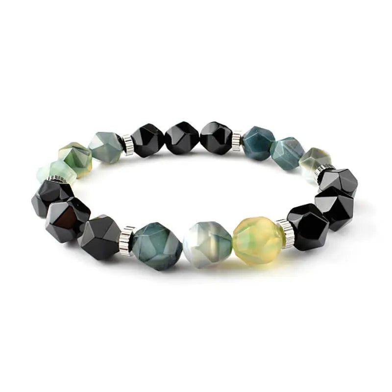 Section design Green Agate Stainless Steel Bracelet  Beaded Jewelry