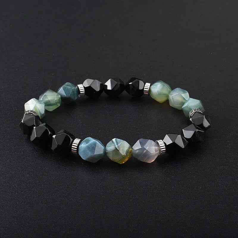 Section design Green Agate Stainless Steel Bracelet  Beaded Jewelry