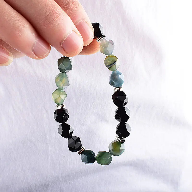 Section design Green Agate Stainless Steel Bracelet  Beaded Jewelry