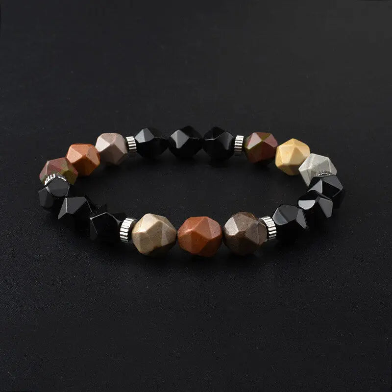 Section design Green Agate Stainless Steel Bracelet  Beaded Jewelry