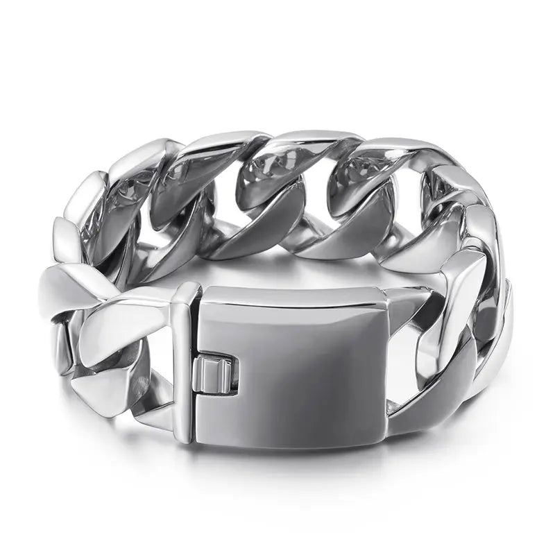 Shiny Curb Link Stainless Steel Heavy Bracelet