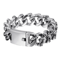 Side-By-Side Skull Curb Link Stainless Steel Bracelet