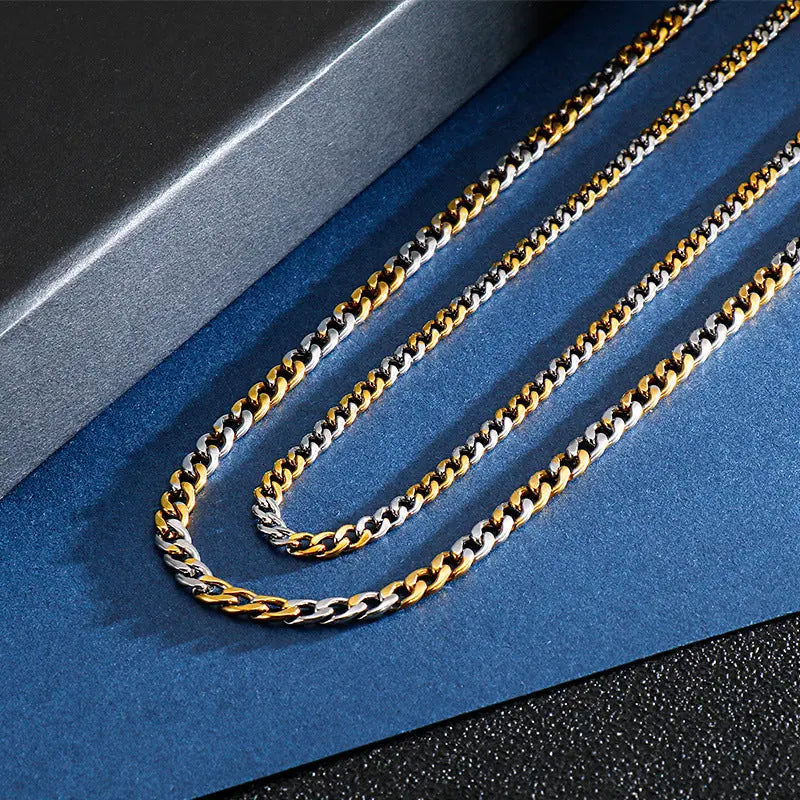Silver Gold Mixed Color  Round Miami Cuban Link Chain