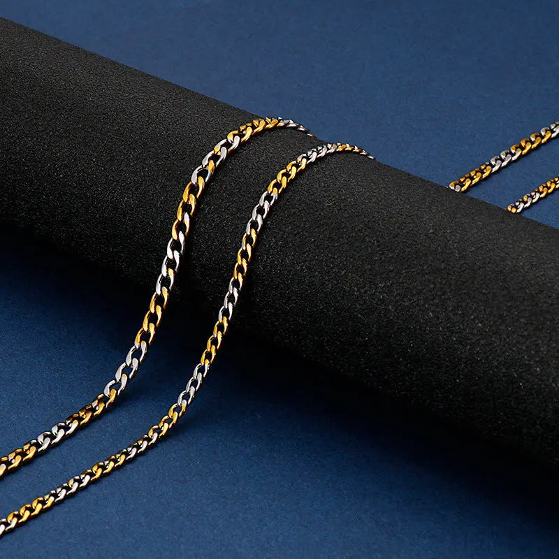 Silver Gold Mixed Color  Round Miami Cuban Link Chain