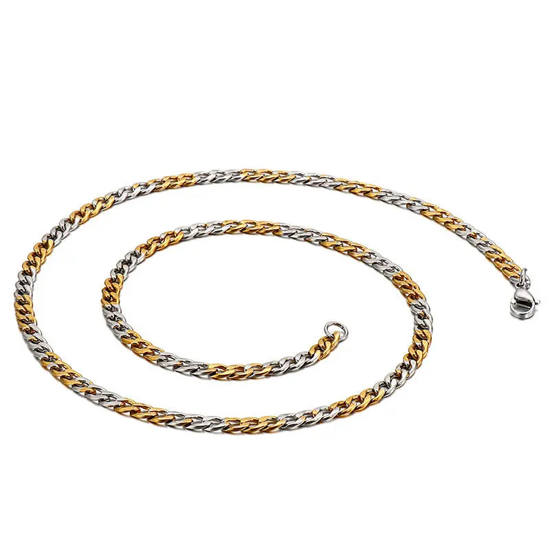 Silver Gold Mixed Color  Round Miami Cuban Link Chain