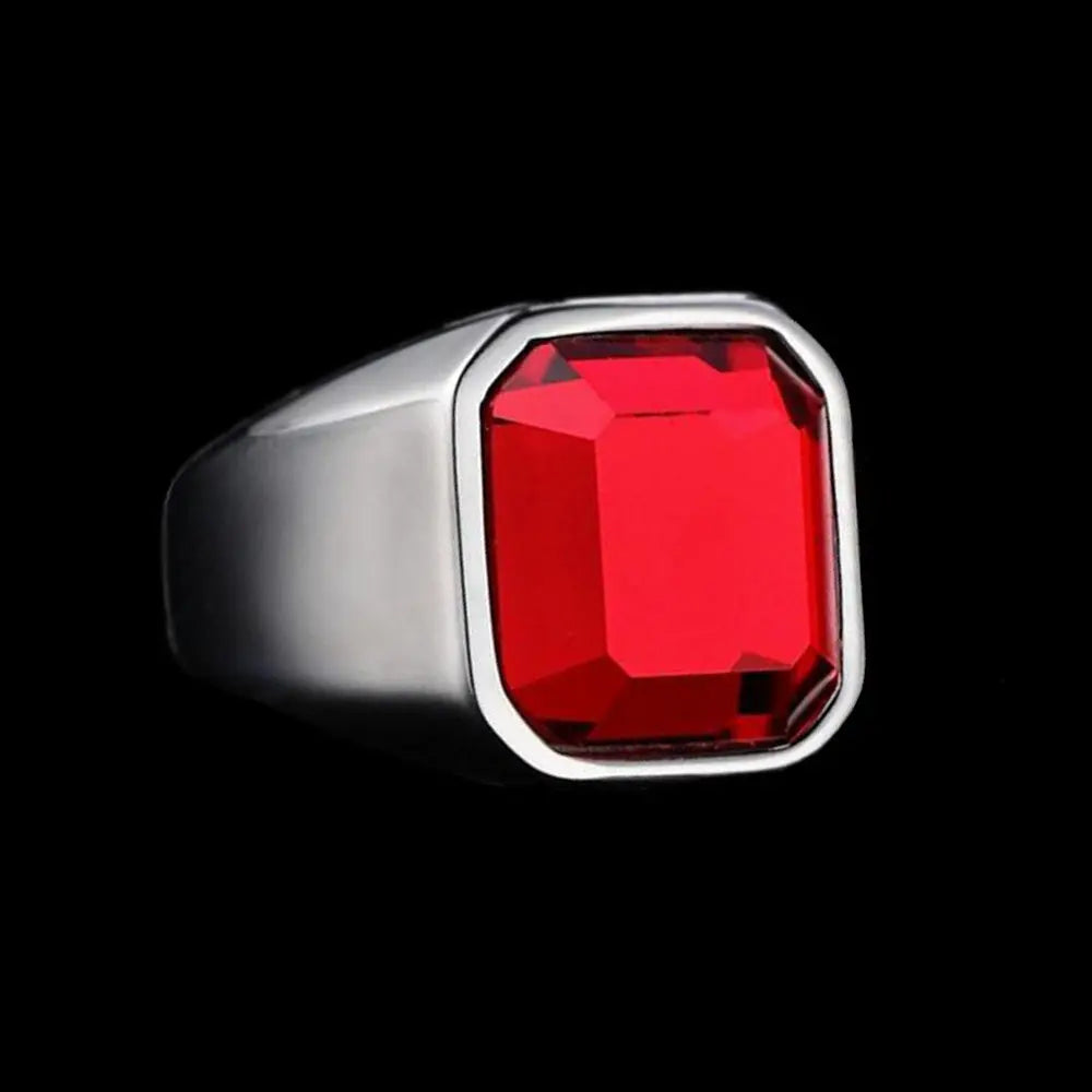 Simple Gemstone Inlaid Stainless Steel Ring