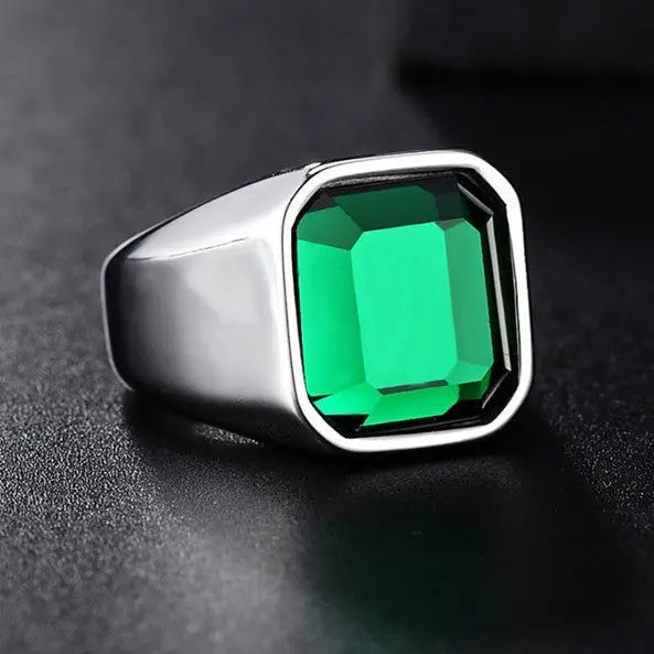 Simple Gemstone Inlaid Stainless Steel Ring