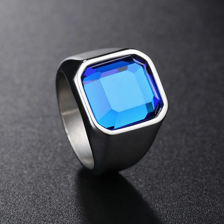 Simple Gemstone Inlaid Stainless Steel Ring