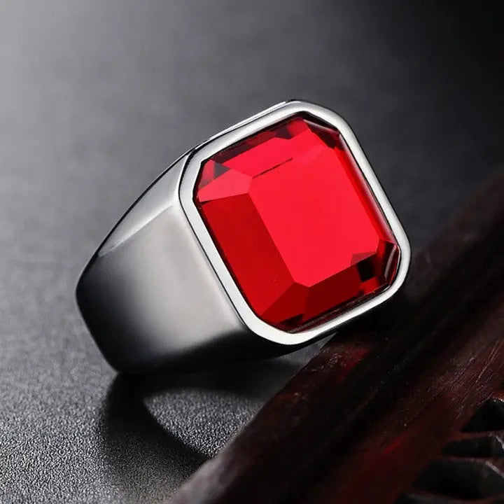 Simple Gemstone Inlaid Stainless Steel Ring