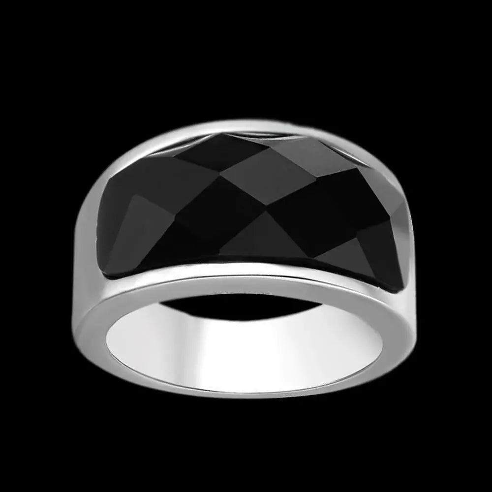 Simple Obsidian Stainless Steel Ring