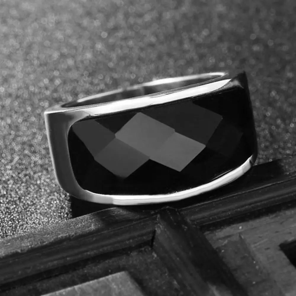 Simple Obsidian Stainless Steel Ring