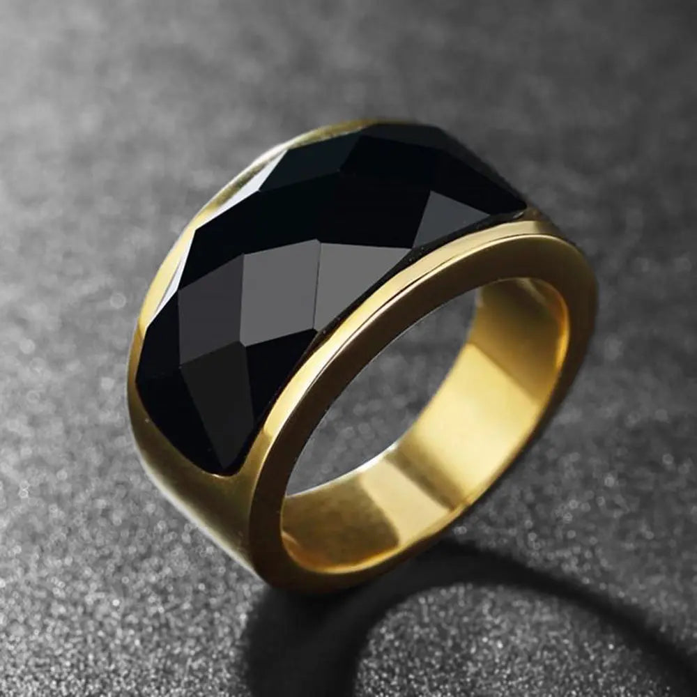 Simple Obsidian Stainless Steel Ring