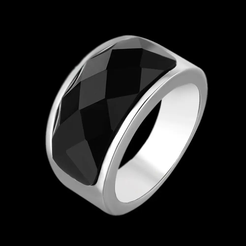 Simple Obsidian Stainless Steel Ring