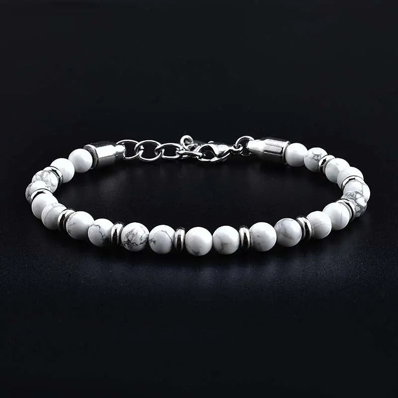 Single-row Natural Stone Bead Lobster Claw Clasp Bracelet