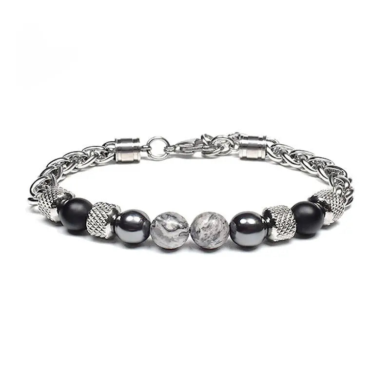 Single-row Natural Stone Bead Lobster Claw Clasp Bracelet