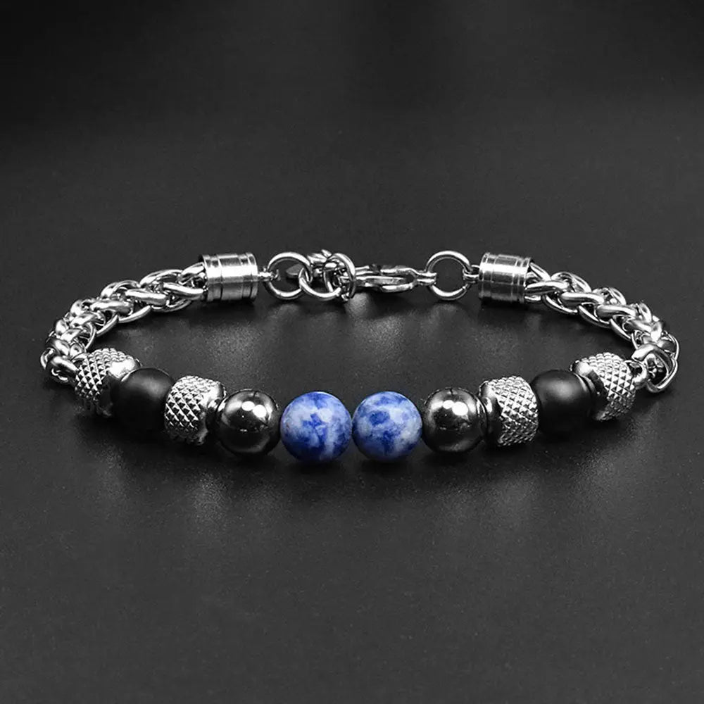 Single-row Natural Stone Bead Lobster Claw Clasp Bracelet