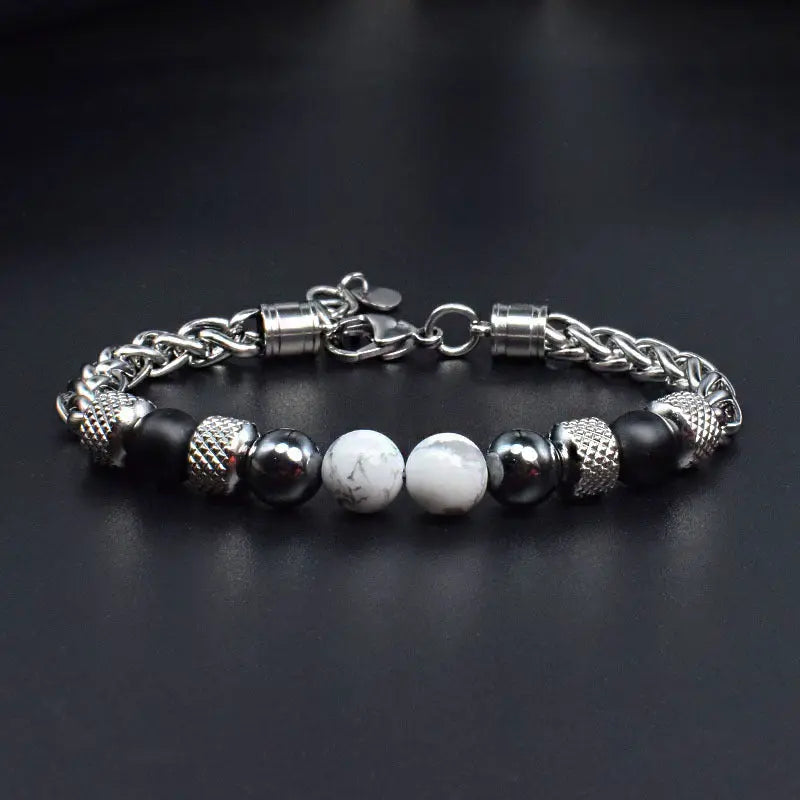 Single-row Natural Stone Bead Lobster Claw Clasp Bracelet
