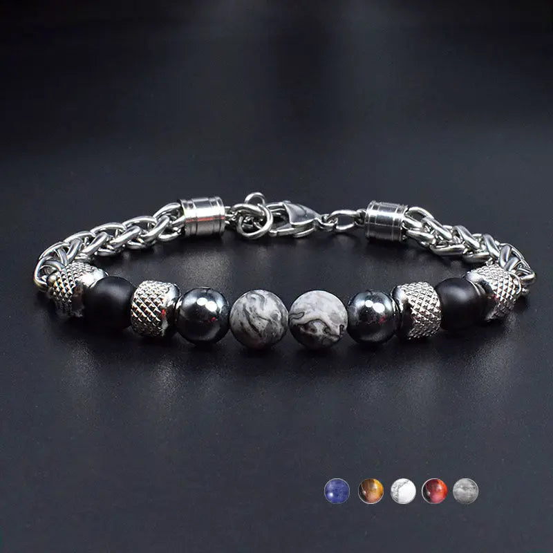 Single-row Natural Stone Bead Lobster Claw Clasp Bracelet