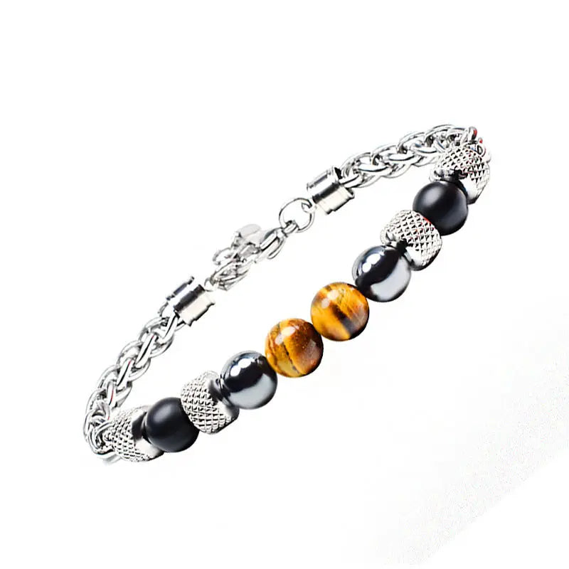 Single-row Natural Stone Bead Lobster Claw Clasp Bracelet