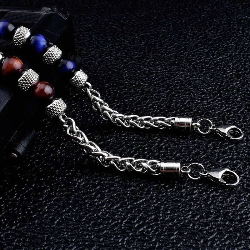 Single-row Natural Stone Bead Stainless Steel Bracelet