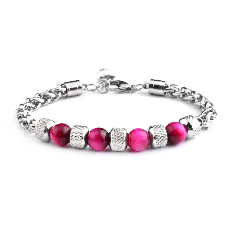 Single-row Natural Stone Bead Stainless Steel Bracelet