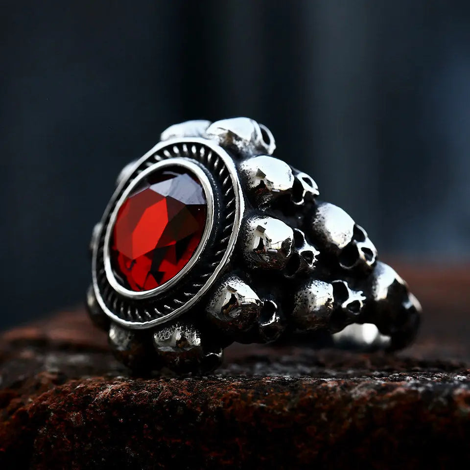 Skull Band Gemstone Inlaid Stainless Steel Ring