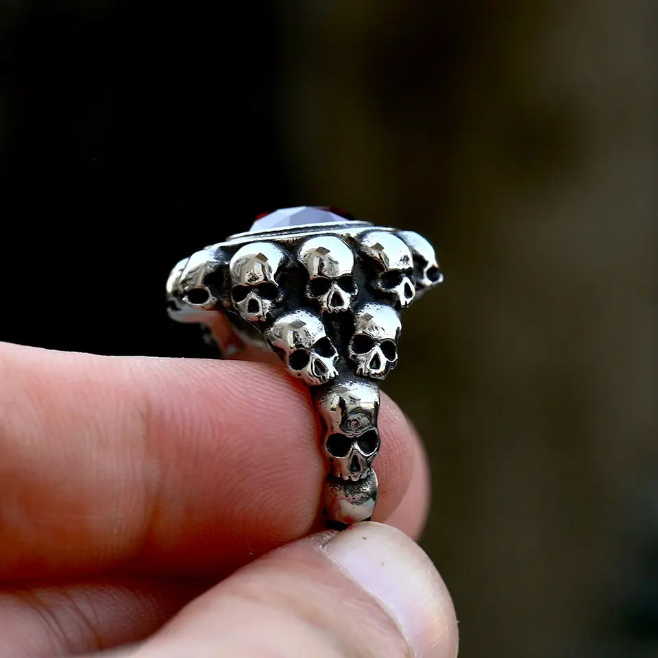 Skull Band Gemstone Inlaid Stainless Steel Ring