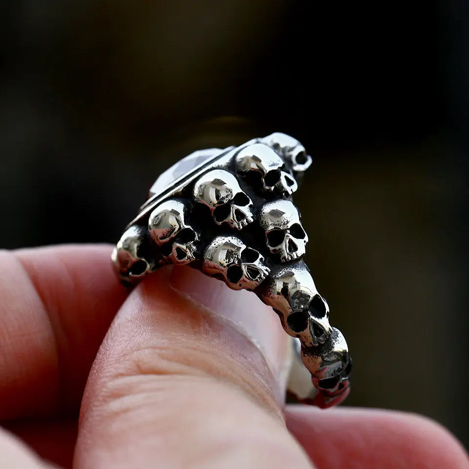 Skull Band Gemstone Inlaid Stainless Steel Ring