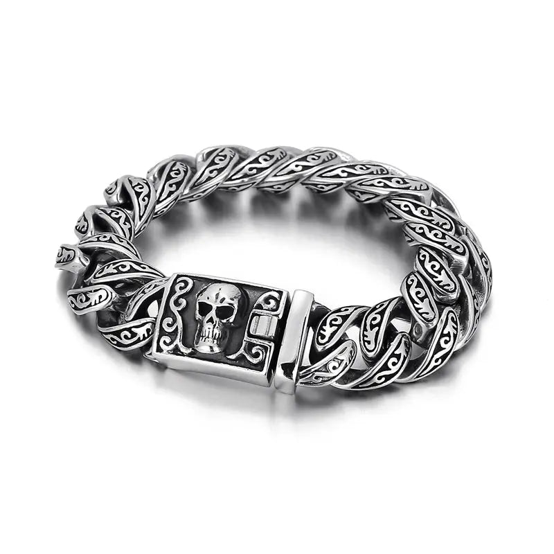 Skull Clasp Heavy Stainless Steel Bracelet