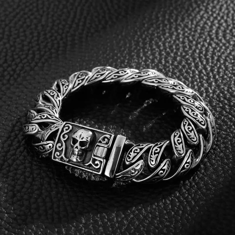 Skull Clasp Heavy Stainless Steel Bracelet