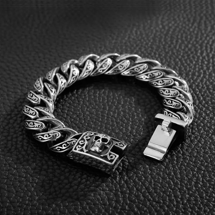 Skull Clasp Heavy Stainless Steel Bracelet