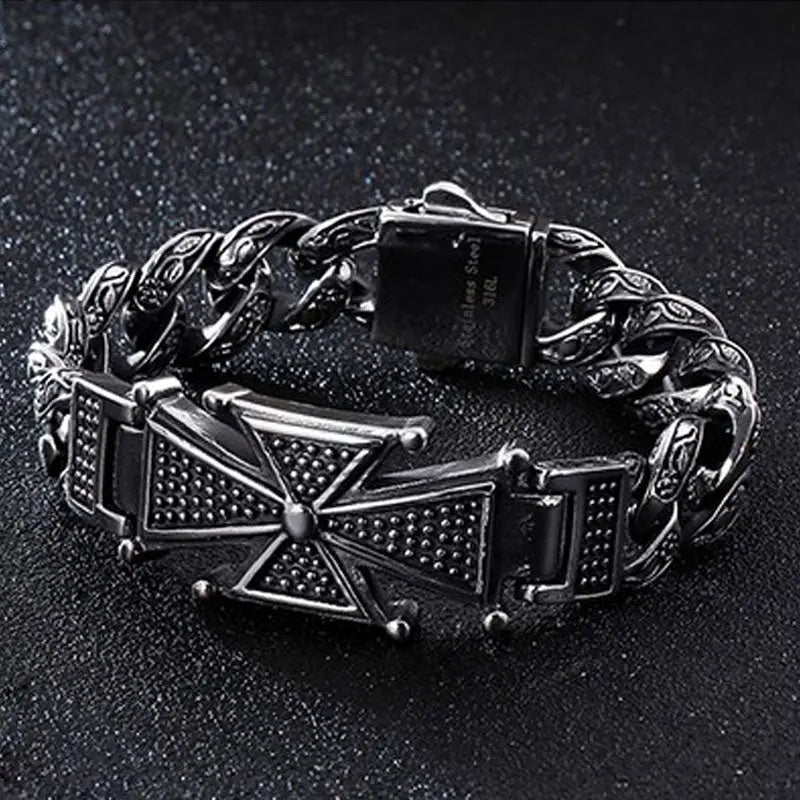 Skull Cross Curb Stainless Steel Bracelet