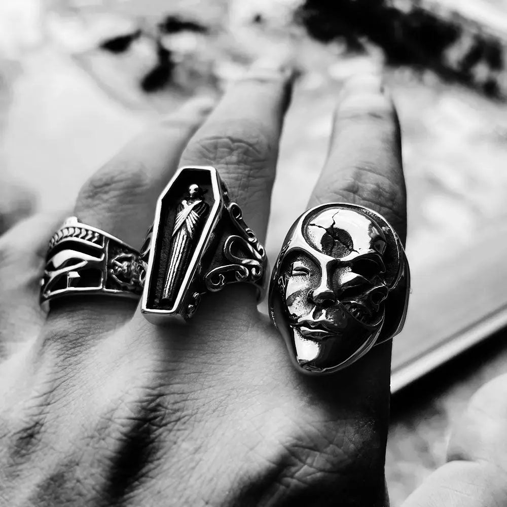 Skull In Face Stainless Steel Ring