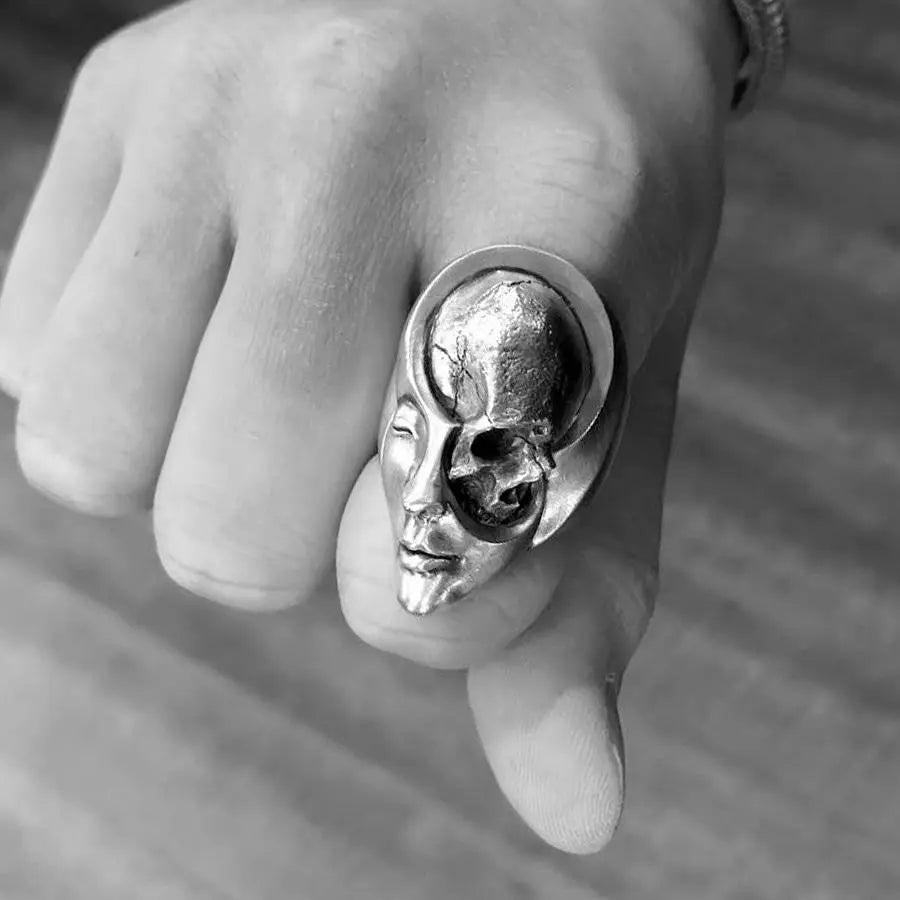 Skull In Face Stainless Steel Ring