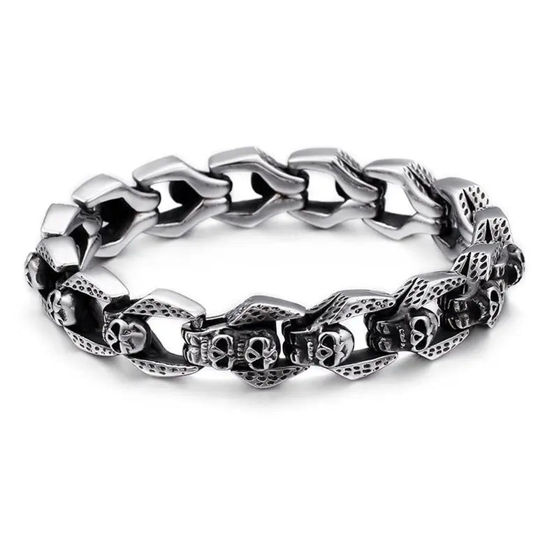 Skull Linked Stainless Steel Bracelet