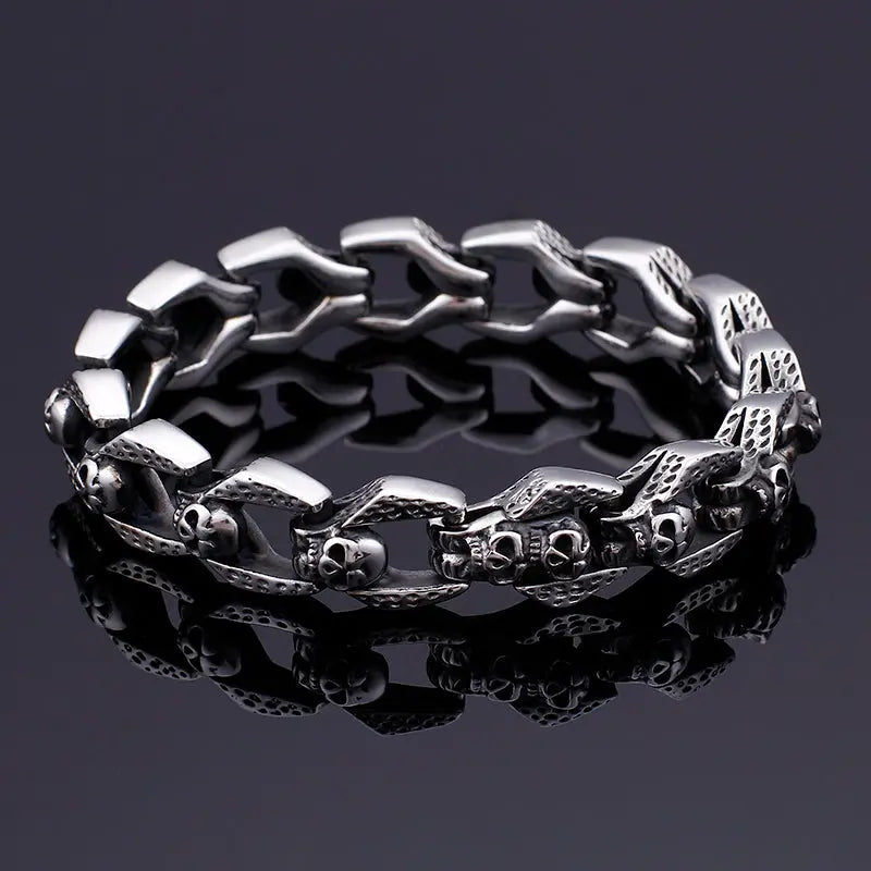 Skull Linked Stainless Steel Bracelet
