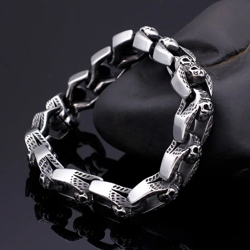 Skull Linked Stainless Steel Bracelet