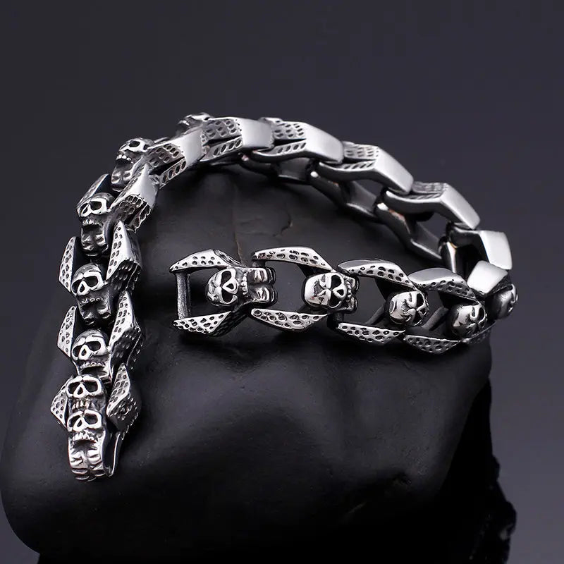 Skull Linked Stainless Steel Bracelet