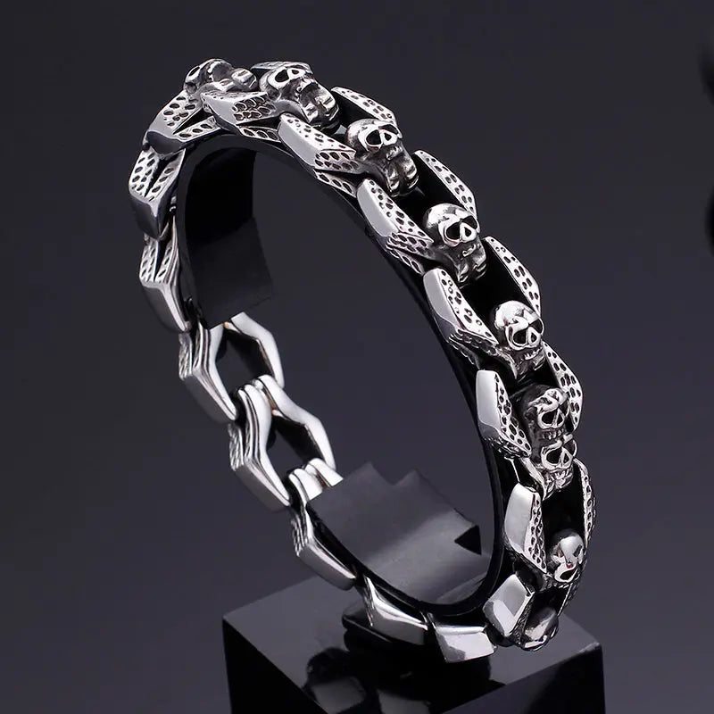 Skull Linked Stainless Steel Bracelet
