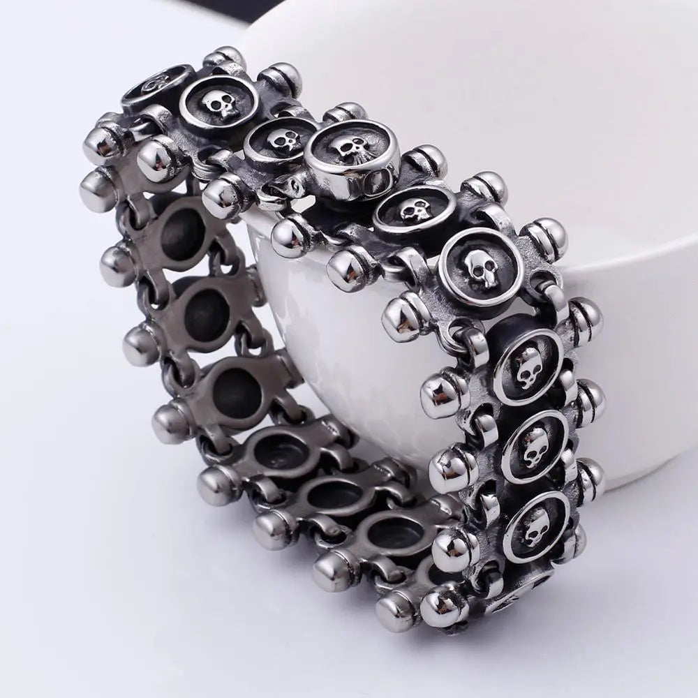 Skull Signet Link Punk Stainless Steel Bracelet