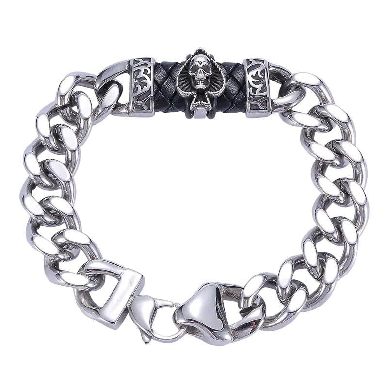 Skull Spade Cuban Link Stainless Steel Bracelet