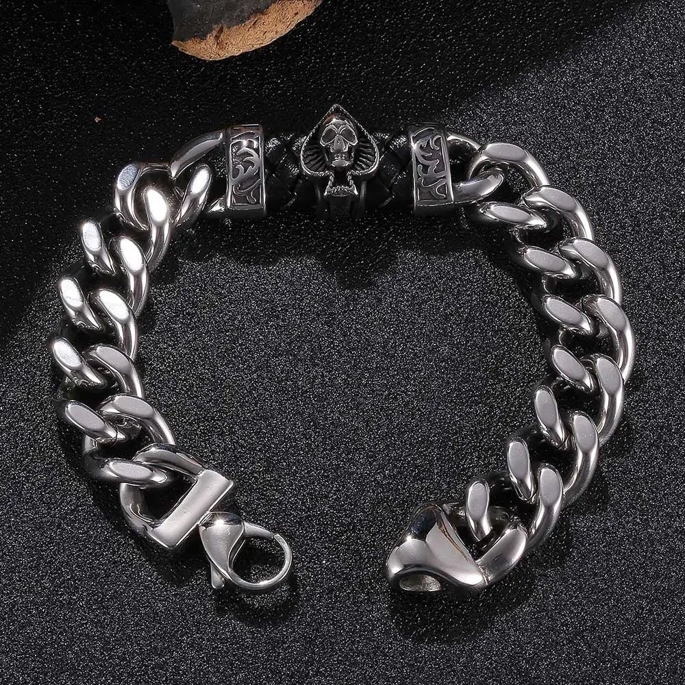 Skull Spade Cuban Link Stainless Steel Bracelet