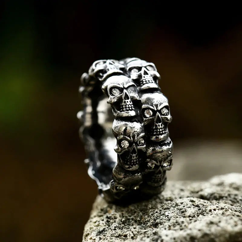 Skull With Gemstone Eyes Stainless Steel Ring